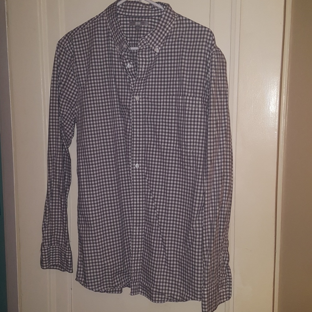 Gray and white button up